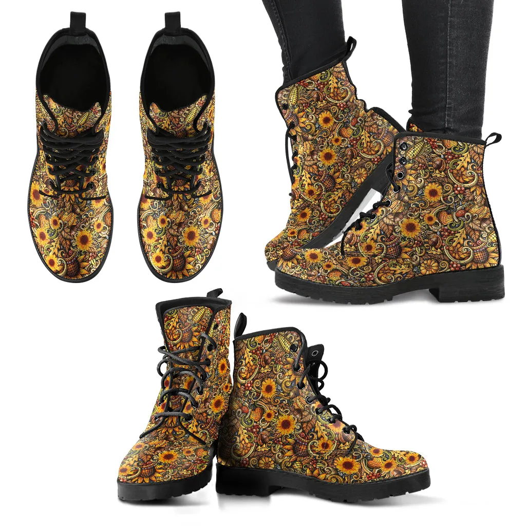 Baby Sunflower Handcrafted Women's Combat Boots