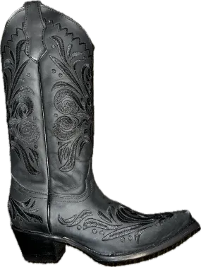 Corral Ladies All Black Filigree Snip Toe Boot-L5433