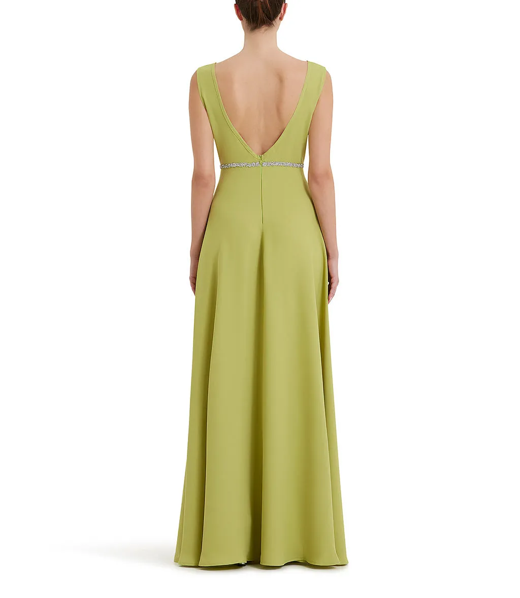 Crystals emebllished lime green long party dress