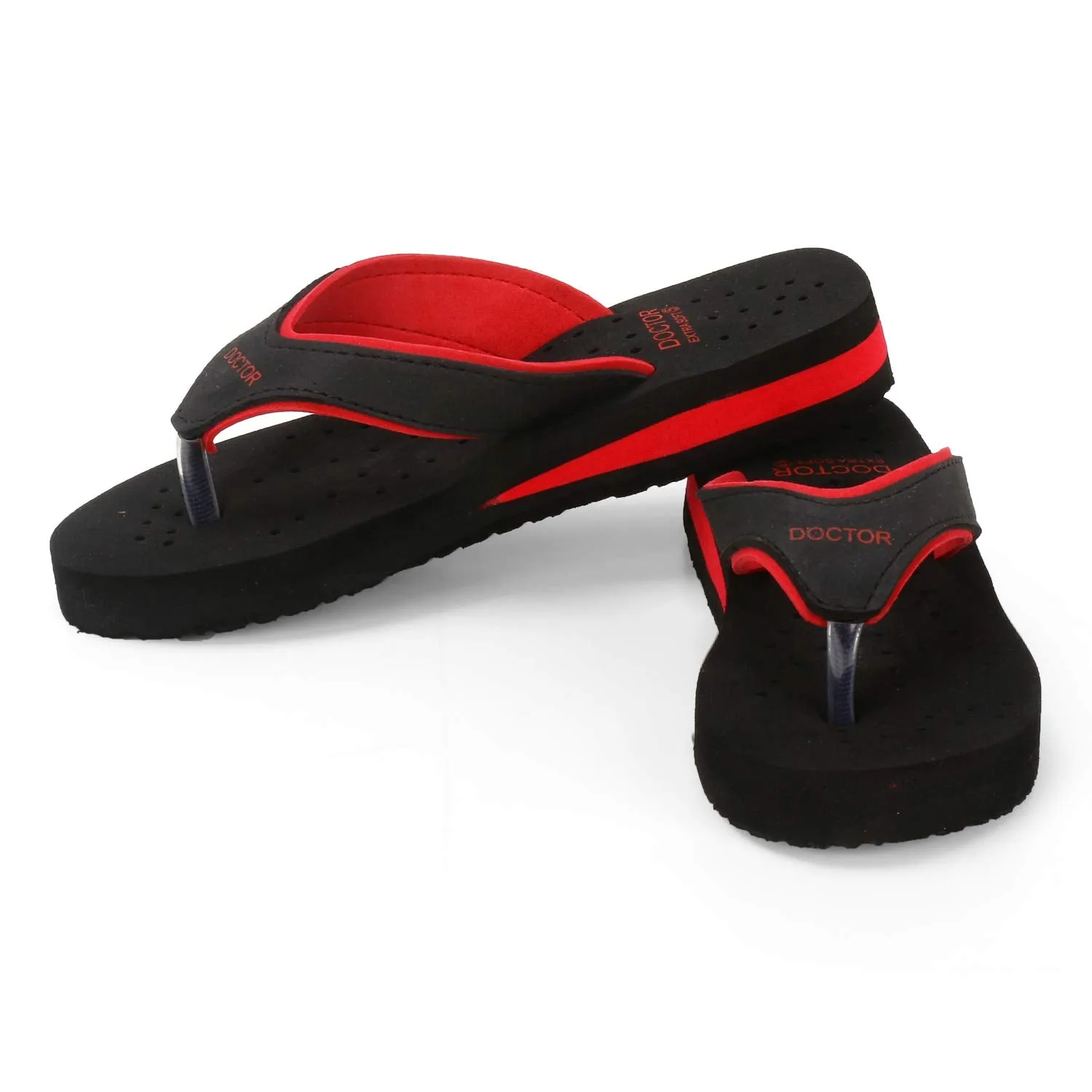 DOCTOR EXTRA SOFT Care Diabetic Orthopedic Pregnancy Flat Super Comfort Dr Flipflops and House Slippers For Women's and Girl's D-18-Black Red-6 UK