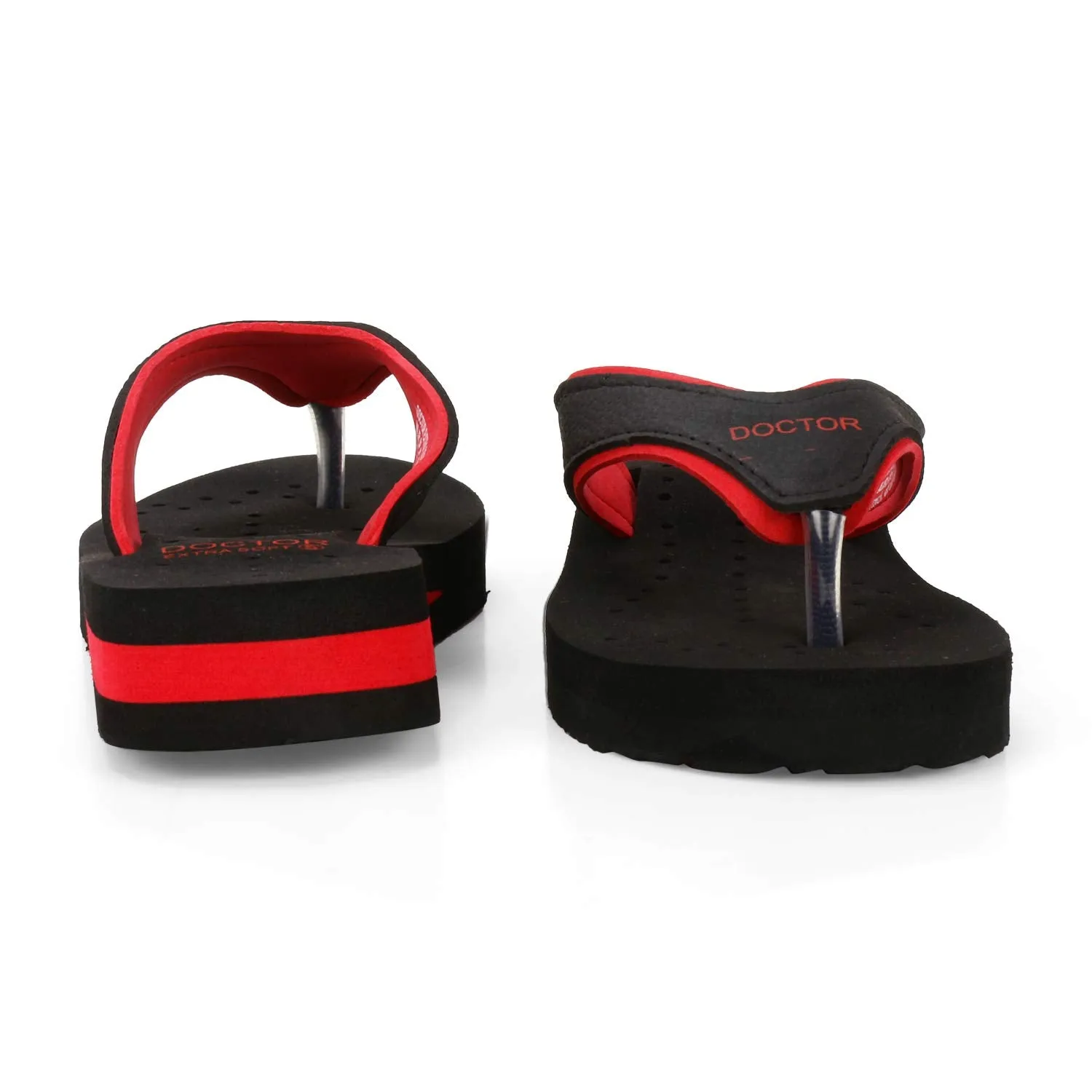 DOCTOR EXTRA SOFT Care Diabetic Orthopedic Pregnancy Flat Super Comfort Dr Flipflops and House Slippers For Women's and Girl's D-18-Black Red-6 UK