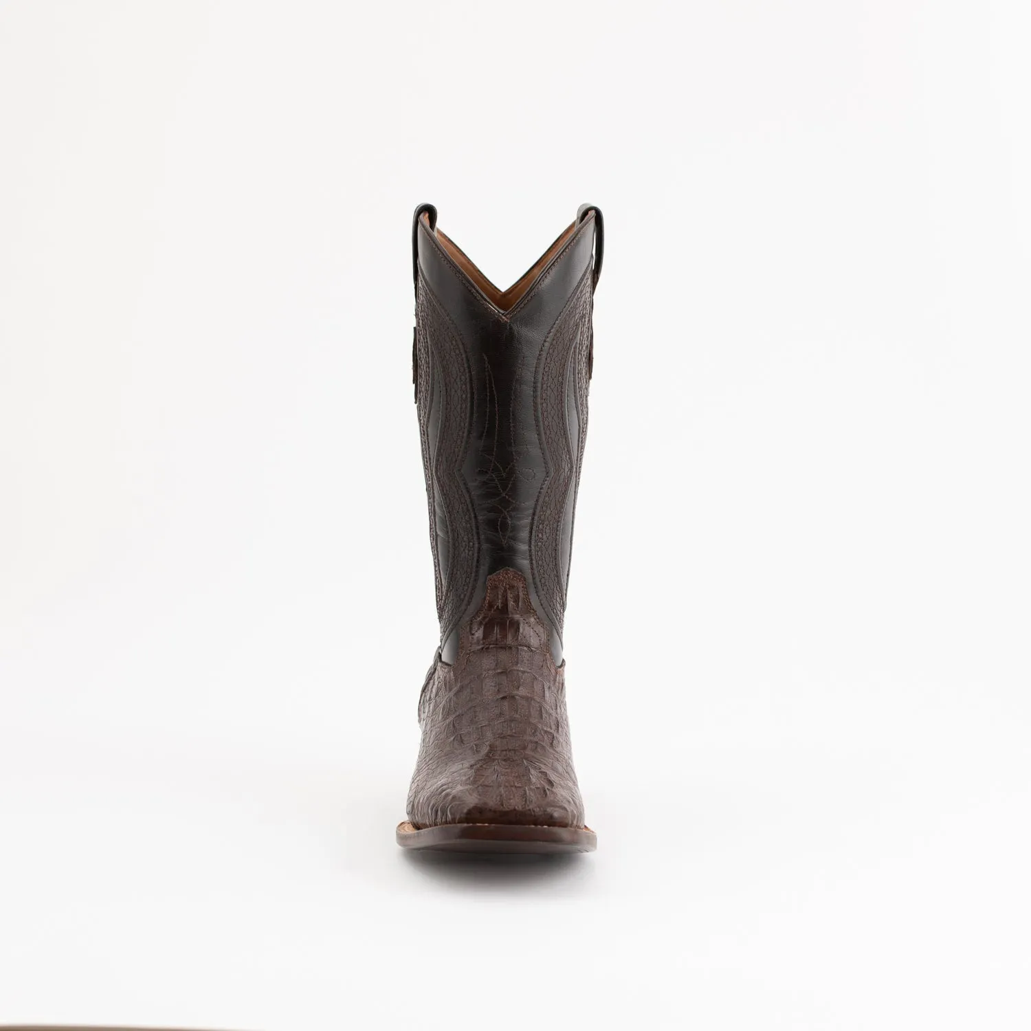 Ferrini Mens Chocolate Leather Caiman Body S-Toe Dakota Cowboy Boots