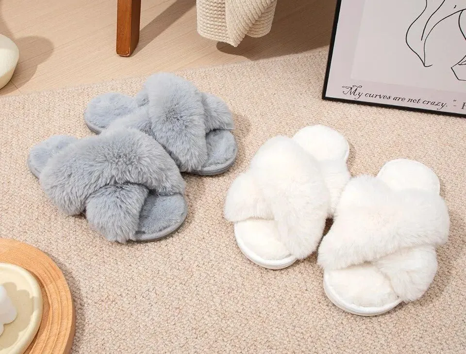 Fluffy Cross-Band Slippers