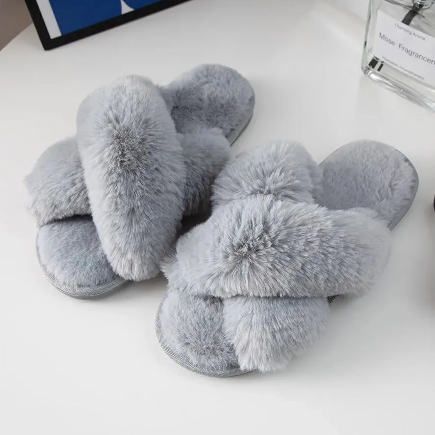 Fluffy Cross-Band Slippers