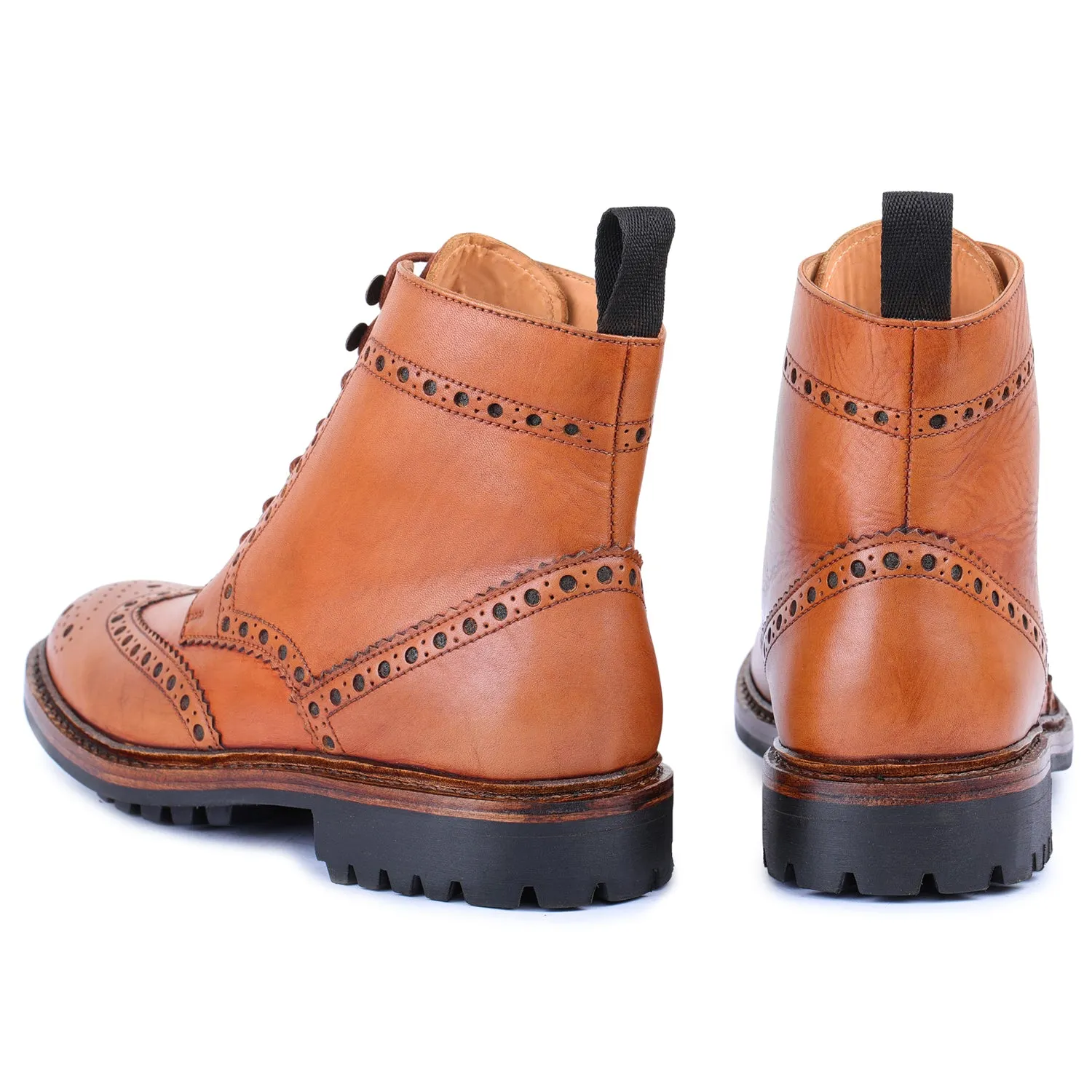 Goodyear Welted Wingtip Brogue lace Up Boot- Tan