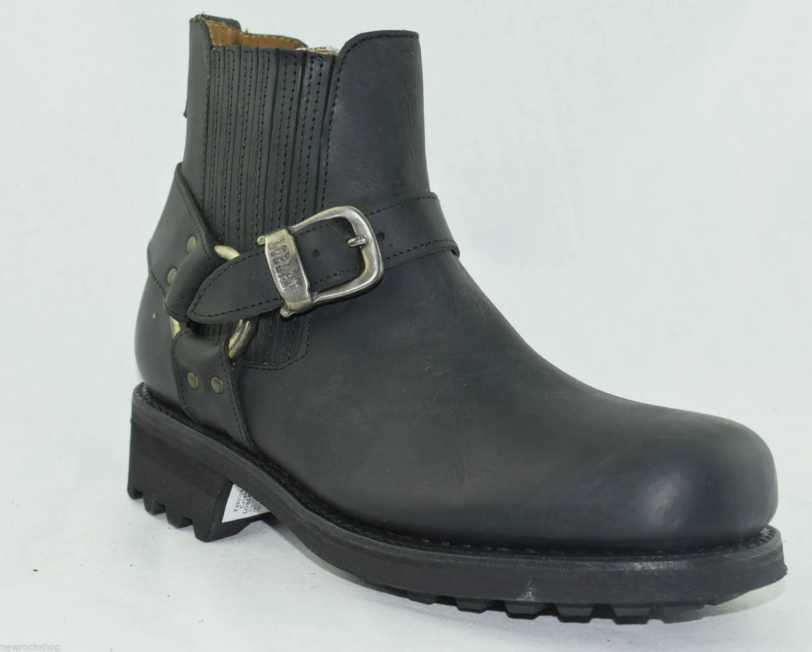 Loblan 611 Black Waxy Leather Men'S Biker Boots Classic Round Toe Handmade Bike