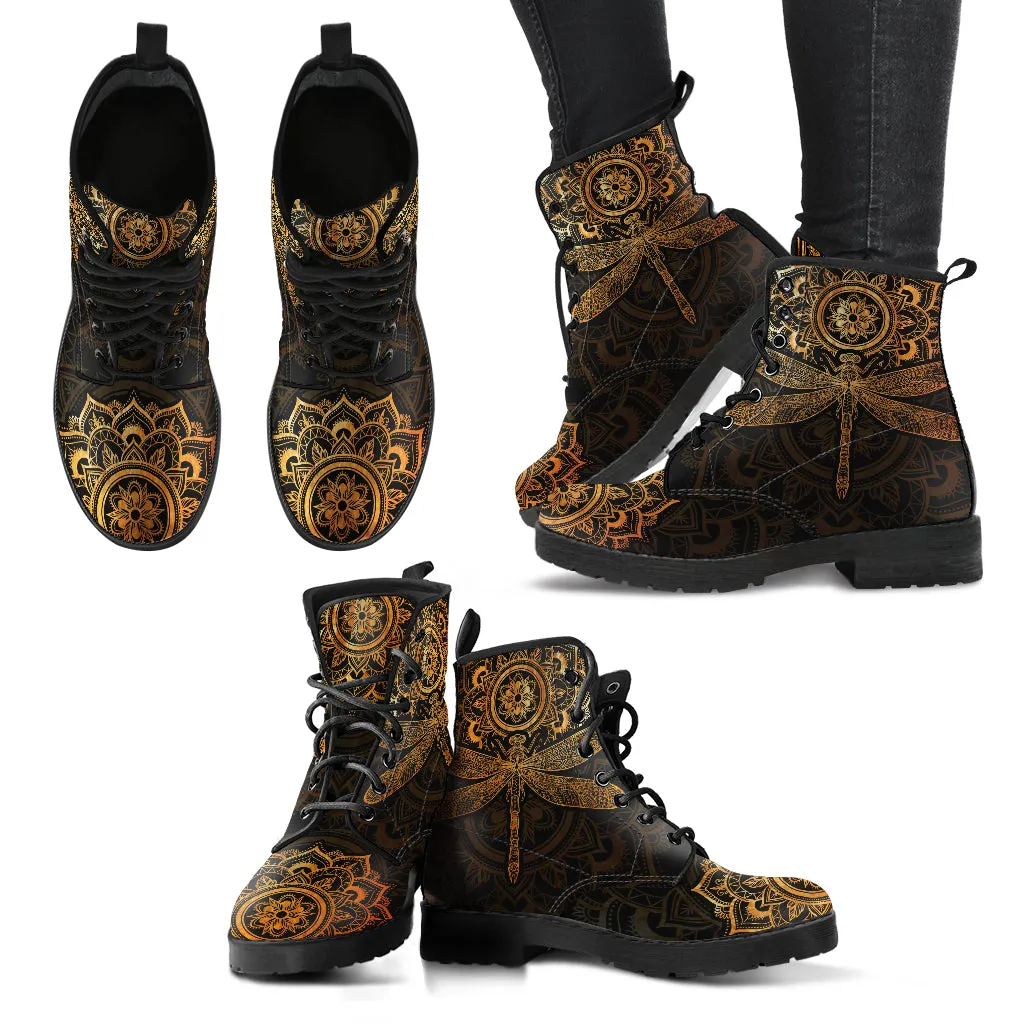 Mandala Dragonfly Rusty Gold Handcrafted Boots