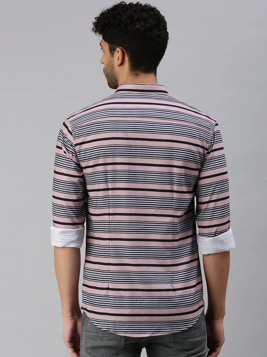 Men Peach Striped Casual Shirt