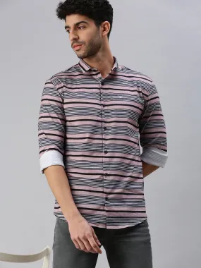 Men Peach Striped Casual Shirt