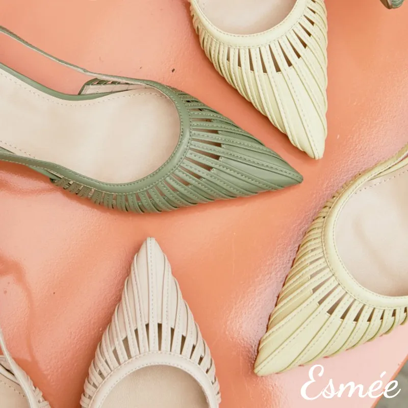 Slingback Mules in Lambskin Leather with Sculpted Round Heels