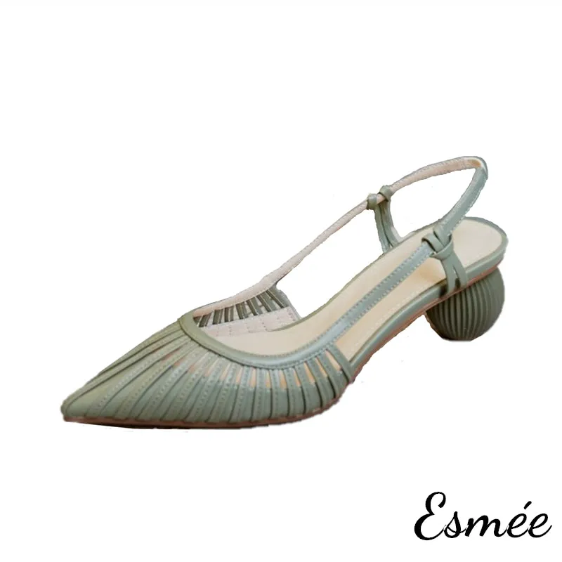 Slingback Mules in Lambskin Leather with Sculpted Round Heels