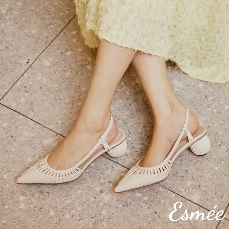 Slingback Mules in Lambskin Leather with Sculpted Round Heels