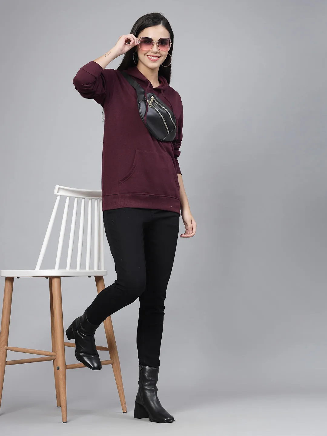 Style Quotient women maroon hooded oversized sweatshirt