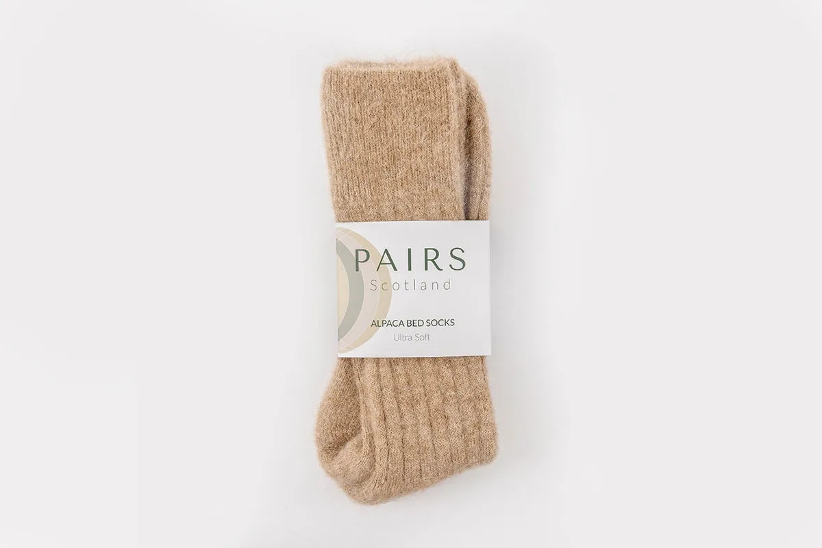 Ultra Soft Ribbed Fawn Alpaca Bed Socks