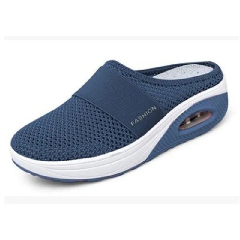 Wholesale large size Baotou slippers women breathable fly woven mesh pedal Half Drag