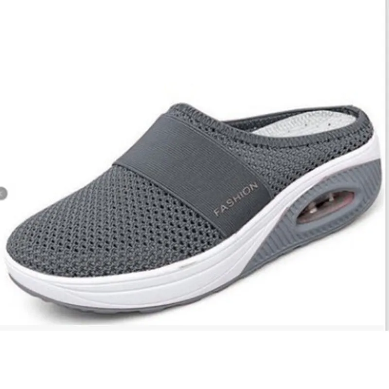 Wholesale large size Baotou slippers women breathable fly woven mesh pedal Half Drag
