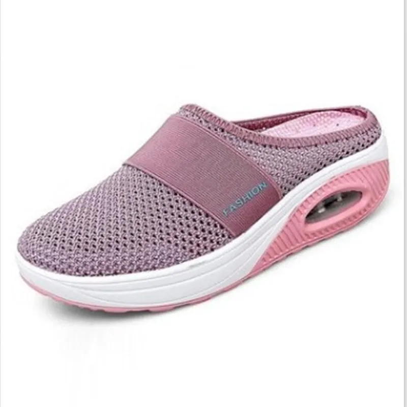 Wholesale large size Baotou slippers women breathable fly woven mesh pedal Half Drag