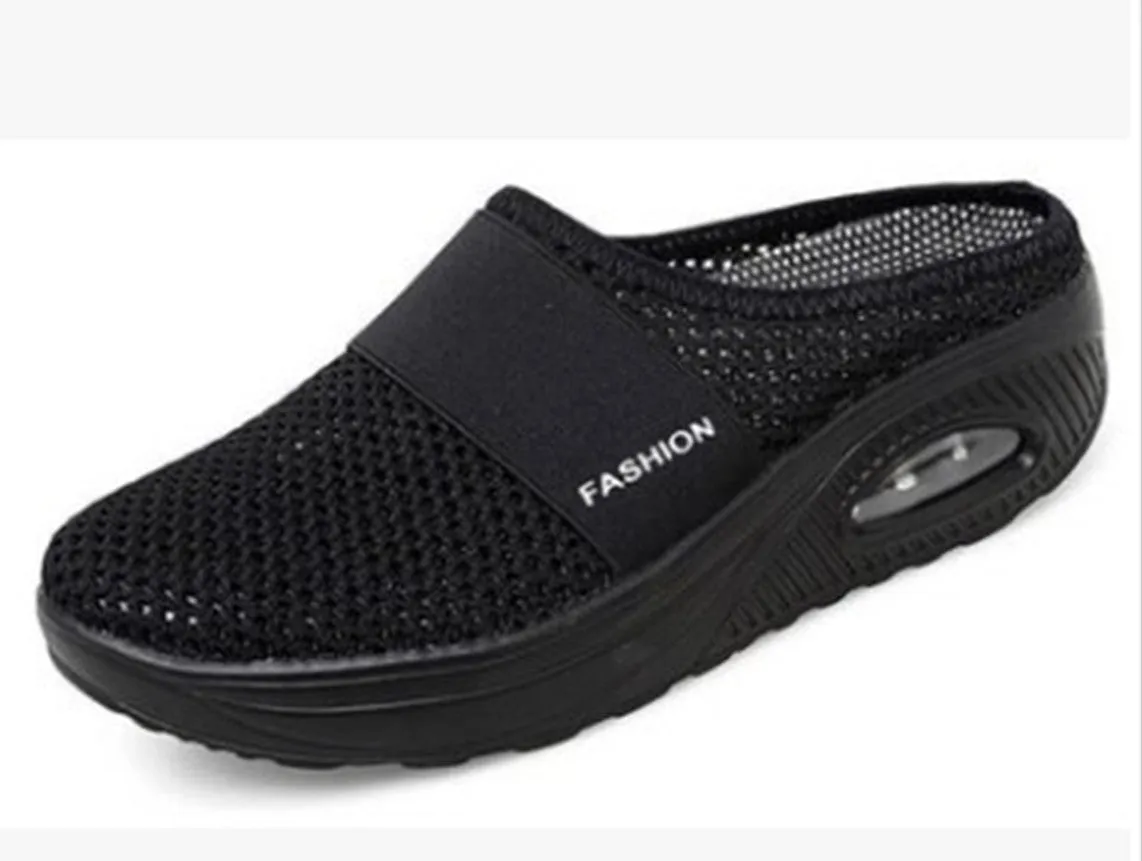 Wholesale large size Baotou slippers women breathable fly woven mesh pedal Half Drag